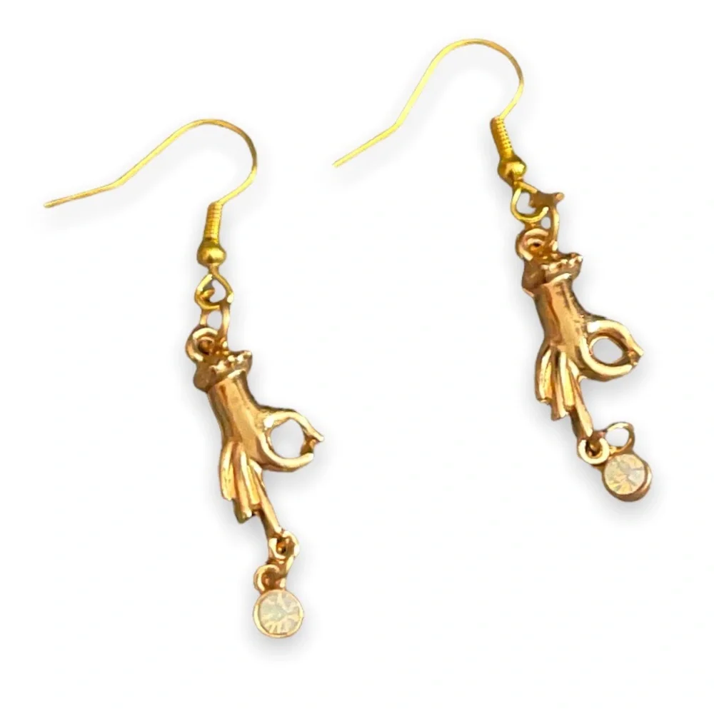 New Artisan Handmade OOAK 9k Gold Quartz Crystal Hand Boho Dangle Earrings
